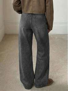 Plus Size Vintage Casual Loose Washed Slant Pocket Denim Jeans Spring - Ash - View 4