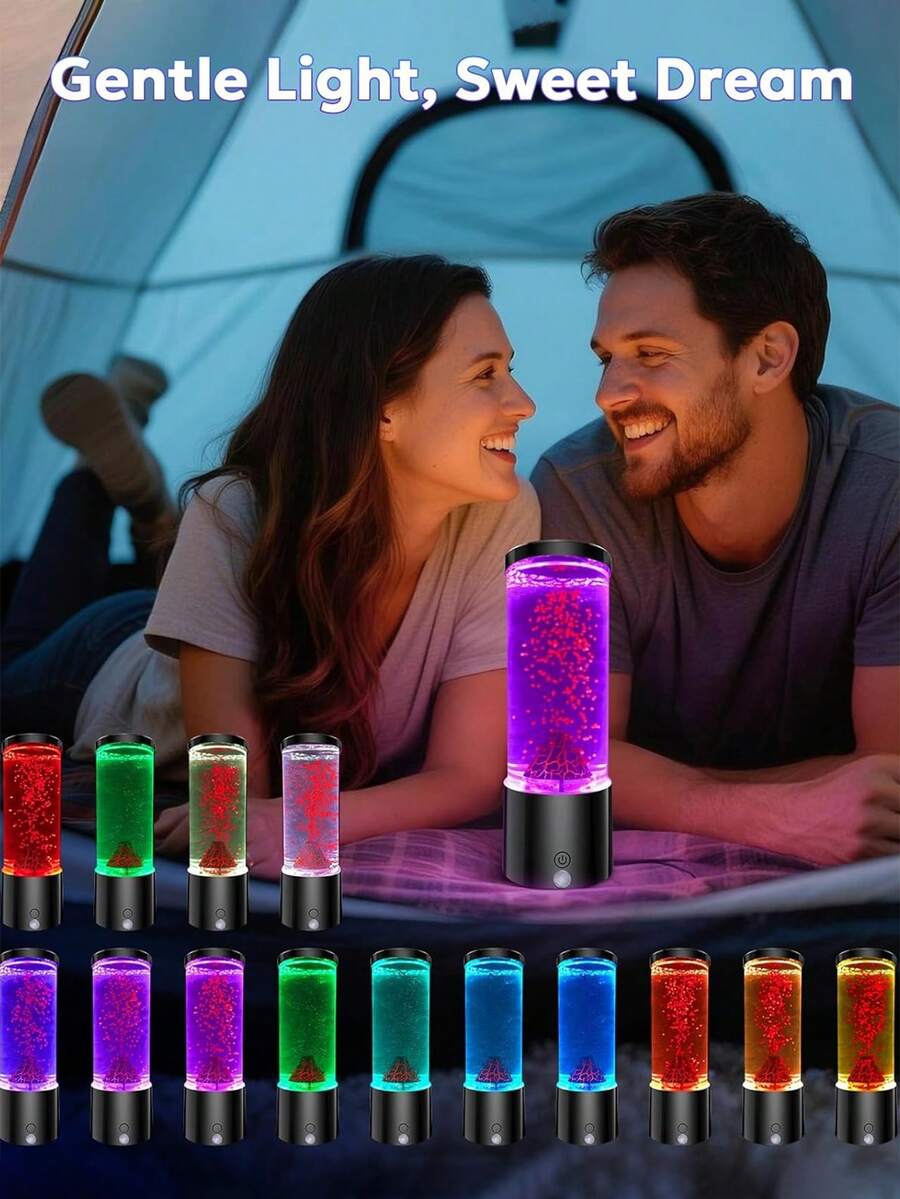 1個 RGB 變色水母熔岩燈，雙 USB 與電池供電海洋夜燈，臥室、遊戲室、家居裝飾室內氛圍燈，節日與生日禮物，不含電池