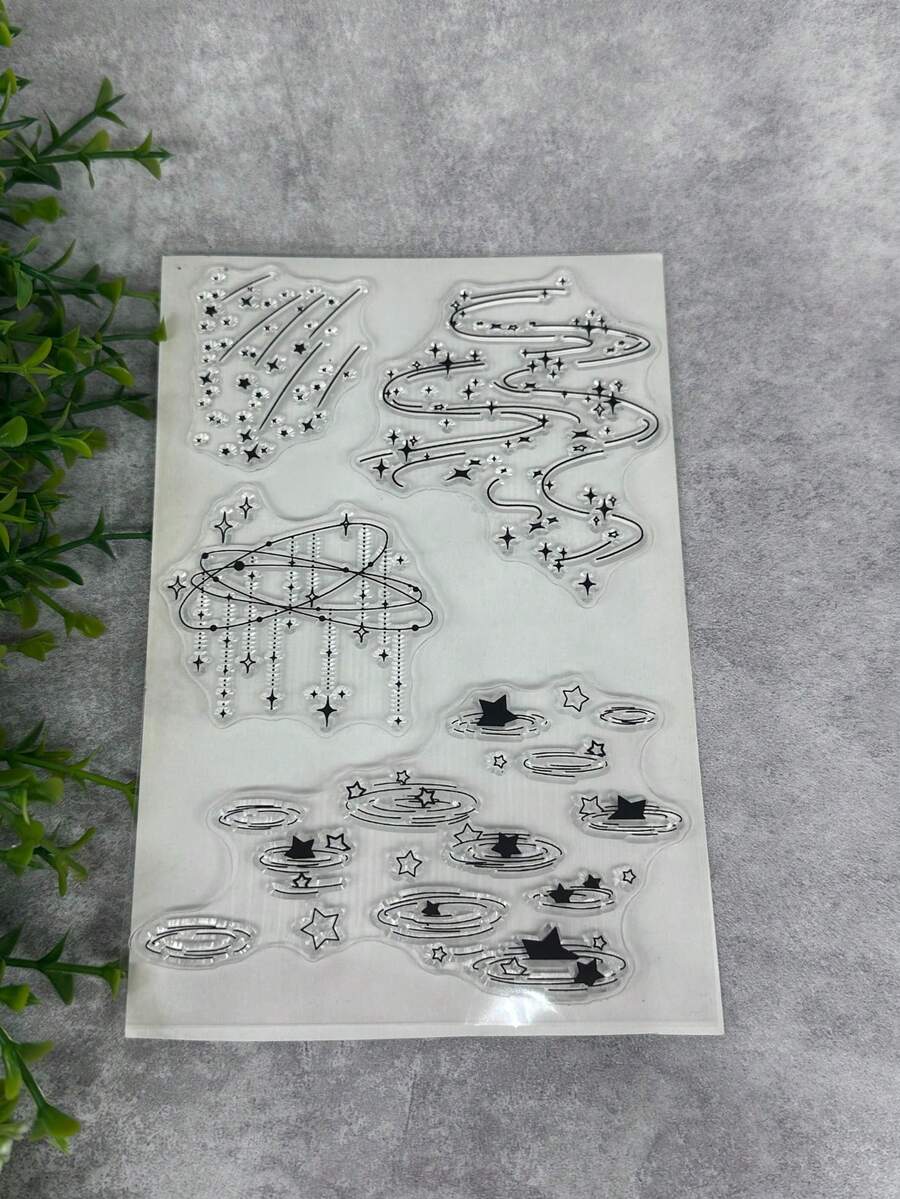 1枚透明橡胶印章 复古透明卡片星雨图案 DIY剪贴簿照片杂志相册装饰印章 - 黑色 - 查看 1