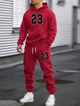 Conjunto de sudadera con capucha y pantalones deportivos con estampado del número 23 para hombres, pantalones casuales de moda con cordón en la cintura, adecuado como regalo para esposo o novio, primavera/otoño