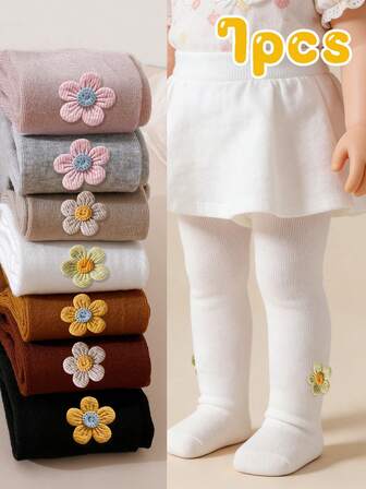 Set de 7 piezas/Paquete Medias de estribo con decoración floral linda para niñas, estilo de princesa dulce, adecuado para salidas de primavera y uso diario de niñas