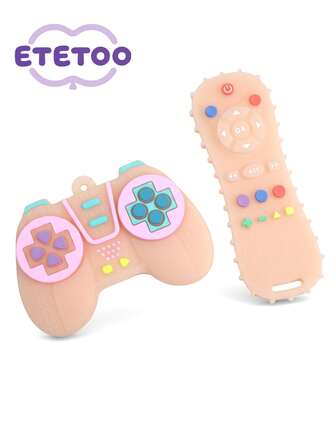 2个装（新颜色）硅胶游戏手柄牙胶 - 适合6-12个月宝宝的益智趣味咀嚼玩具