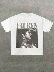 Plus Size Men Lauryn Hill Portrait Print Casual Soft Short Sleeve Pure Cotton 220gsm T-Shirt - 白色 - 查看 1