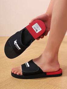 Men's Fashion Crafted Sandals, Unisex Strap Outdoor Casual Slippers With Adjustable Hook And Loop Strap, Men's Beach Shoes For Summer - Black - View 2