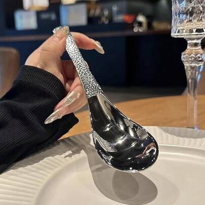 Hammered Spoon Box Stainless Steel Deep Soup Spoon Dessert Spoon Practical Kitchen Home Restaurant Goodies Stainless Steel Soup Spoon, Hammered Tableware, Kitchen Aesthetics, Retro Light Luxury Exquisite Life