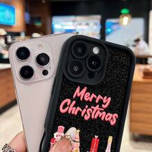 Estuche para teléfono con patrón de regalo y cascanueces navideños Compatible con estuches para teléfonos   17  16 Pro Max  15 Pro Max  13 y  12 Hecho de material TPU a prueba de caídas, resistente al desgaste y cómodo de sostener Un gran regalo para familiares, amigos, seres queridos, novios / novias y para Navidad - Negro - Ver 3