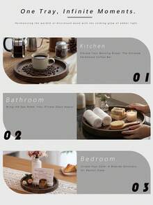 Round Tray Wood Serving Platter, Vintage 12/8 Inch Round Dessert Plate Multipurpose Candle Holder Tray Decorative Tray For Farmhouse Table Centerpiece Christmas Home Decor (Coffee) - màu đen - Xem 4