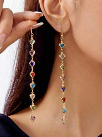 1 Pair Colorful Dopamine Themed Sweet Multi-Color Casual INS Personalized Heart Contrast Color Earrings (Random Color)