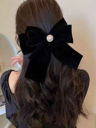 วินเทจกำมะหยี่สีดำมุก faux ดอกกุหลาบฤดูใบไม้ผลิคลิปผีเสื้อ Barrette, คลิปกรงเล็บ, สไลด์ผม, Barrettes ผม