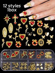 Bộ dụng cụ trang trí móng tay 70 món màu vàng kim với đá quý và pha lê, gồm các họa tiết hoa hồng, trái tim, thánh giá và Đức Mẹ Maria - Phụ kiện móng tay trang sức 3D lấp lánh phong cách Y2K, đồ trang trí móng tay dành cho nữ theo phong cách Y2K, phù hợp cho trang điểm, làm móng - Trang sức móng tay - Trang trí móng tay Giáng sinh, Trang trí móng tay Ngày Valentine. - Nhiều màu - Xem 1