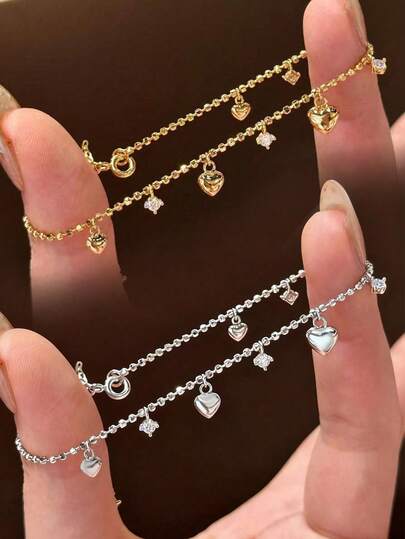 1颗925纯银闪亮钻石心形珠子，适合女士手链、手镯DIY饰品制作和日常搭配，是女孩的理想配饰。