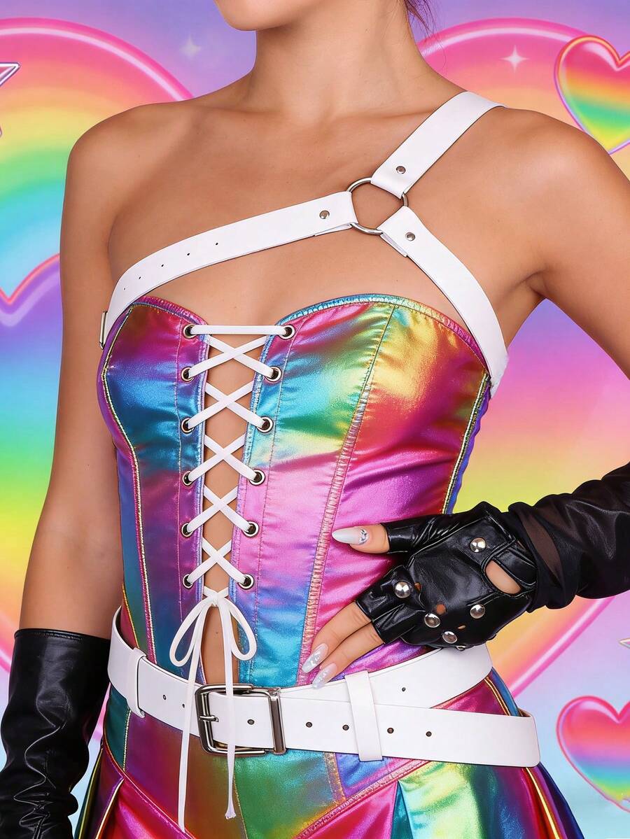 1PC White Shoulder Strap Women Fashion Harness Belt Chest Harness Suspender PU Leather Lingerie Gothic Harness Women Accessories - White - View 1