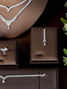 1 Set de Joyería con Decoración Geométrica y de Gota de Agua de Circonita Cúbica, Adecuado como Regalo de Compromiso para Mujeres