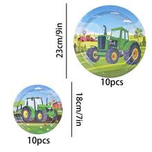 10 pièces/20 pièces/40 pièces/50 pièces Set de vaisselle et assiettes thème ferme tracteur vert - Fête de la ferme, assiettes de 7" et 9", assiettes à dessert jetables, fournitures de fête d'anniversaire thème ferme pour enfants et rassemblement rustique - Multicolore - Voir 15