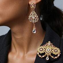 一套优雅的阿尔及利亚/摩洛哥婚礼首饰胸针和耳环套装，金色 - 传统撒哈拉节日首饰