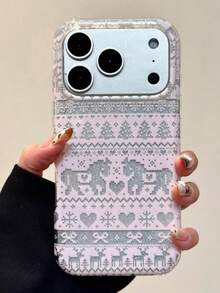 可爱雪花、圣诞树、小鹿、粉色闪光手机壳,兼容 17 Pro Max、17 Pro、17 Air、16 Pro Max、15、13 Pro、14、15、16 Plus、14、12、11;精致蝴蝶结、心形冬季吊坠手机壳,情人节礼物 - 粉底小馬 - 查看 9