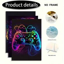 3件套 Now Art 电子游戏涂鸦油画帆布墙面艺术装饰画，彩色霓虹游戏手柄帆布装饰画，奇幻耳机电竞游戏墙面客厅艺术画（无框/有框） - 彩色 - 查看 9