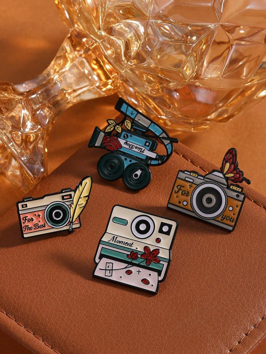 4pcs/Set Retro Style Inspirational Quote Brooch Pins, Fashion Accessory For Photo Shooting, Backpack Decor, Suitable For All Seasons, Parties, Gifts, Work Wear - Multicolor - View 1