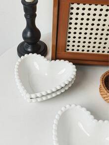 1pc/2pcs French Ins Style White Ceramic Cake Plate, Pearl Edged Porcelain Dessert Plate, Household Dish Snack Plate Dessert Bowl