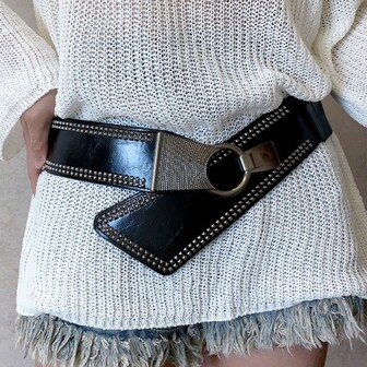 1pc Wide Rivet Waist Belt, Retro Fashion Punk Rivet Y2K Style Waist Belt Suitable For Sweaters, Coats