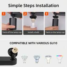CANMEIJIA Luz empotrada de techo de 3 focos GU10, de color negro, de material de aluminio, con/sin bombillas, adecuada para tienda/estudio/dormitorio/sala de estar/cafetería/sala de exposiciones/galería/museo/pasillo/porche, elija el tamaño según sea necesario - Foco de techo portalámparas GU10 - Ver 11