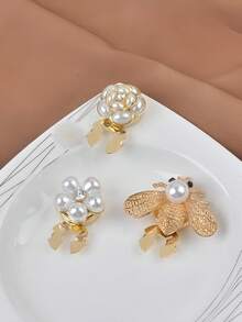 一套衬衫纽扣套，蜜蜂、山茶花、珍珠和钻石袖扣套装，纽扣夹，适用于连衣裙、婚礼、正式服装装饰、服装配饰、日常聚会、节日、音乐节、情人节礼物、女士珠宝、送给朋友、家人、情侣的礼物 - 彩色 - 查看 6