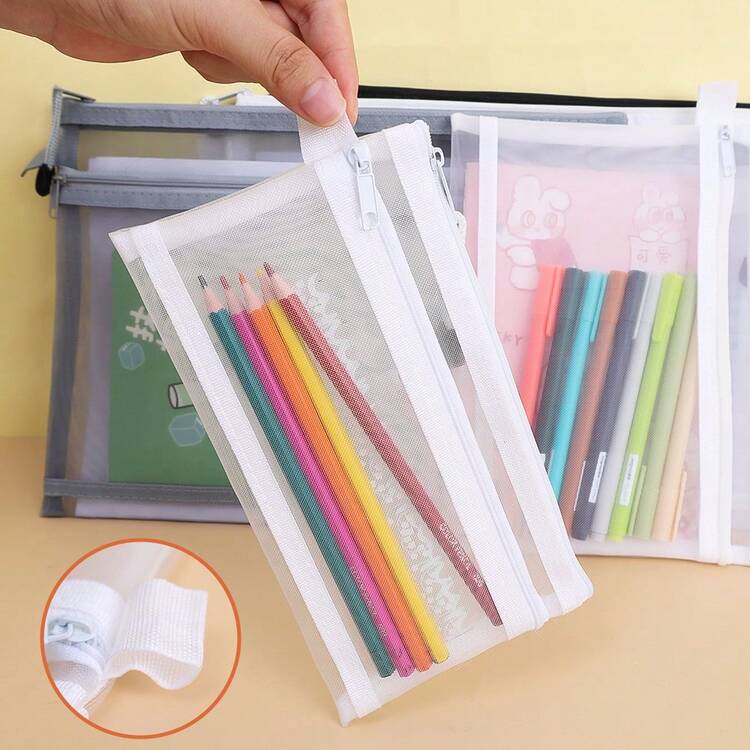 Back-To-School Multi-Function Zippered Grid Pencil Case Organizer, Portable Exam Pouch For Students, Large-Capacity Stationery Bag For School And Home Office Use, Durable Storage Solution For Pens, Tools, Cables, And Daily Study Essentials - Multicolor - View 4