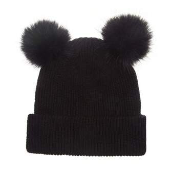 1pc Women's Solid Color Versatile Double Pom-Pom Cute Knit Hat, Suitable For Autumn/Winter Everyday Wear