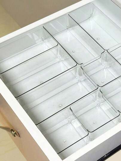 2 pièces Ensemble d'organisateurs de tiroirs en plastique transparent. Boîte de rangement pour cosmétiques. Diviseurs de commode transparents. Bacs élégants pour le maquillage, les bijoux, les gadgets, la maison, la cuisine, la chambre, la salle de bain, le bureau. Cadeau pour la Fête des Mères, la Saint-Valentin, la remise des diplômes, le Nouvel An