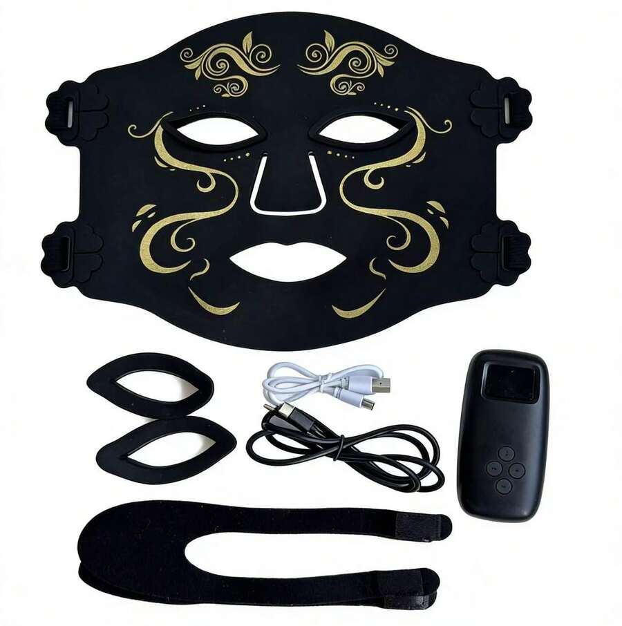 7-Color LED Facial, Red Light Therapy, LED Mask, Household Silicone Beauty Machine - 黑色 - 查看 1