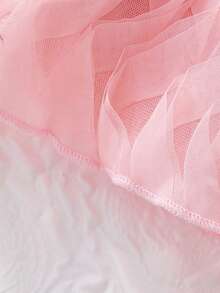女童圆领泡泡袖串珠腰带拼接荷叶边网纱拼接夏季薄款公主裙 - 粉色 - 查看 7