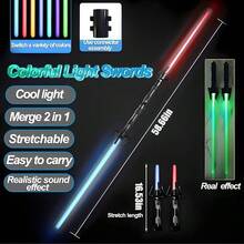 6 件/套伸缩激光剑玩具，可选蓝色、蓝色 + 红色或多色照明，可延伸至 59 英寸，角色扮演派对装饰荧光棒，生日礼物（每把剑需要 3 节 AA 电池）