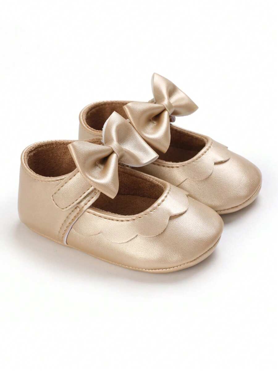 Spring/Autumn Mary Jane Infant Shoes, 0-1 Years Old Cute Infant Girl Toddler Shoes, Fashion Bow Princess Flat Shoes - Gold - View 1