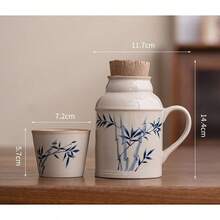 Vintage Ceramic Carafe And Mug Set. Large-Capacity Water Jug With Lid And Handle. Elegant Tea Set For Loose Tea And Cold Drinks. Small Ceramic Teapot. Retro Kung Fu Tea Kettle For Home Or Office. Portable Serving Dish, Small   With Lid. Ceramic Teacup Set. Chinese-Style Bottle With Handle For Home Or Office. - Tre xanh - Xem 8