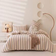 三件套海岸条纹被套组，柔软透气，适用于双人床，包含1个被套和2个枕套，四季皆宜，清新舒适。