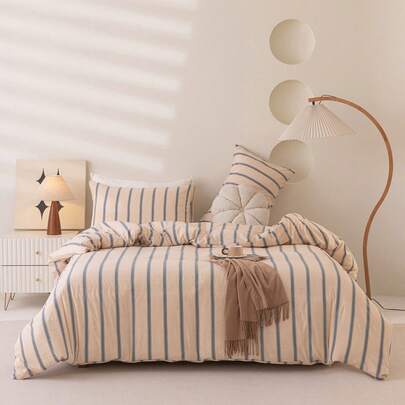 3-delat kustrandigt påslakanset, mjukt och andningsbart, lämpligt för dubbelsäng, inkluderar 1 påslakan och 2 örngott, året runt, fräscht sängkläder