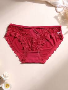 4 piezas Bragas de mujer de triángulo de seda de hielo con encaje sexy, calado y empalme, de cintura baja, sin costuras, lencería suave, cómoda y transpirable para yoga, deportes y uso diario - Multicolor - Ver 4