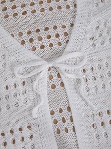 Women's Solid Color Casual Hollow Out Cardigan - White - View 3