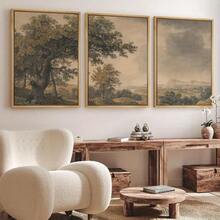 Bộ 3 tranh treo tường, tranh phong cảnh retro, tranh phong cảnh nông thôn, tranh cây cối, tranh vẽ rừng tự nhiên cổ điển trên vải canvas, trang trí phòng khách, phòng ngủ, phòng ngủ, phòng tắm, quà tặng tân gia, không khung. - Nhiều màu - Xem 4