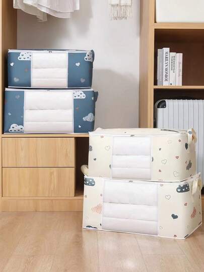 1 st förvaringsväska för täcken med handtag och transparent fönster, dammtät multifunktionsväska, packväska för hemmet och organisering av låda