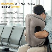 Premium Inflatable Neck Pillow For Travel – Ergonomic Support With FREE Sleep Mask & Earplugs | Neck Pain Relief For Car/Plane/Office | Quick Inflation & Compact Design - Xám - Xem 4