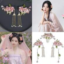 PZW-Vintage Retro Tradicional Asiático Chino Hanfu Perla Verde Jade Flor Peines Laterales Diapositivas Metal Horquillas Palillos Palillos Moño Updo Titulares Accesorios Para Cabello Para Mujeres Niñas3928 - como en la foto - Ver 1
