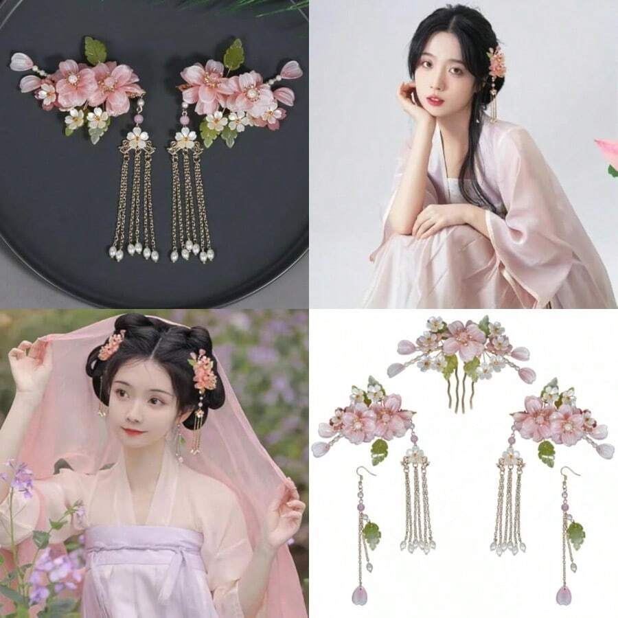 PZW-Vintage Retro Tradicional Asiático Chino Hanfu Perla Verde Jade Flor Peines Laterales Diapositivas Metal Horquillas Palillos Palillos Moño Updo Titulares Accesorios Para Cabello Para Mujeres Niñas3928 - como en la foto - Ver 1