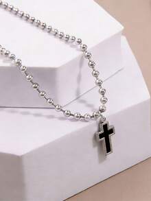 1pc Simple Design Stainless Steel Beaded Chain Foot Bracelet With Cross/Heart Pendant For Unisex