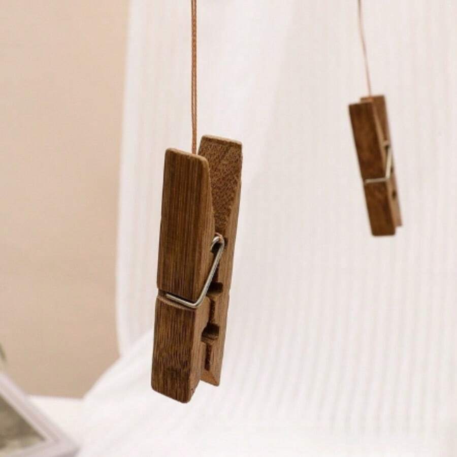 High-Quality Walnut Wood And Bamboo Clothespins. Windproof Clothespins. Suitable For Drying Clothes And Socks. Also Suitable For Jewelry. - Multicolor - View 1