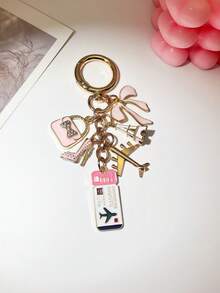 1件优雅粉色蝴蝶结旅行钥匙扣吊坠，油滴飞机行李牌护照埃菲尔铁塔DIY饰品，女士手提包挂饰，行李箱装饰，单肩包配件，多功能包包挂饰，汽车装饰，可爱哥特Y2K风格，节日礼物 - 彩色 - 查看 4