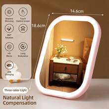 LED Lighted Makeup Mirror, Portable Foldable Mirror With Adjustable Stand, 3 Color Modes, Smart Dimmable Touch Screen, Suitable For Vanity, Bedroom, Dressing Room, 360° Rotation, USB Charging, Great Gift For Valentine's Day, Mother's Day, Girls, Graduation