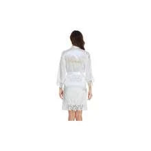 Women's Bride Bridesmaid Robe with Lace Trim Wedding Party Kimono Robes Soft Satin Bathrobe Getting Ready - .blanco + Mezcla de poliéster - Ver 2