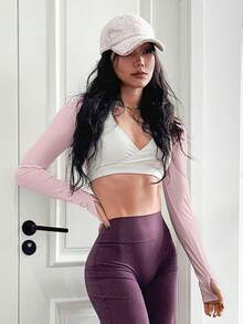 Women Crop Top Long Sleeve Bolero Open Front Workout Cropped Shirts Sports Shrug - 淺灰紫 - 查看 3