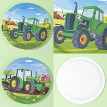 10 pièces/20 pièces/40 pièces/50 pièces Set de vaisselle et assiettes thème ferme tracteur vert - Fête de la ferme, assiettes de 7" et 9", assiettes à dessert jetables, fournitures de fête d'anniversaire thème ferme pour enfants et rassemblement rustique - Multicolore - Voir 7